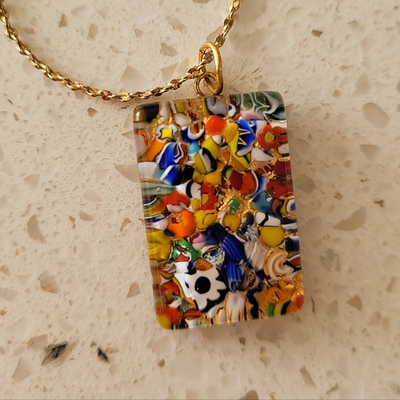 Vintage Murano Millefiori Glass Pendant Necklace - Picture 3 of 6